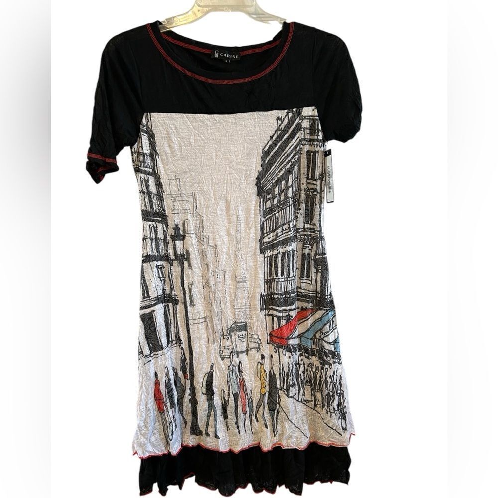 Carine Andie Dress Paris Scene Layered Crinkle S Valentine Date Night